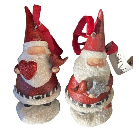 Demdaco Ornament Set Red and White Santa's 2pc Cardinal and Star - Picture 1 of 3